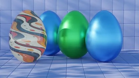 3D minimalist Easter egg design featuring a retro wave pattern, blending mode Illustrazione stock