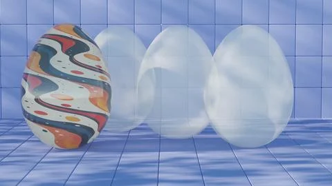 3D minimalist Easter egg design featuring a retro wave pattern, blending mode Stockillustratie