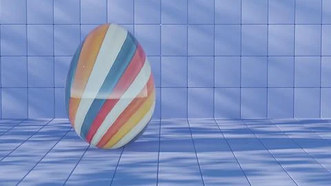 3D minimalist Easter egg design featuring a retro wave pattern, blending mode Stock Illustration