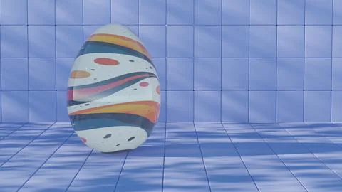 3D minimalist Easter egg design featuring a retro wave pattern, blending mode Stock Illustration