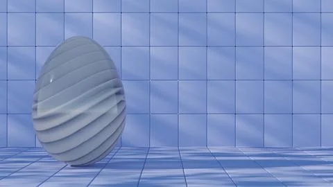 3D minimalist Easter egg design with a glass texture and retro wave elements, Illustrazione stock