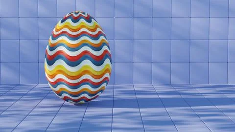 3D minimalist Easter egg design featuring a retro wave pattern, blending mode Illustrazione stock