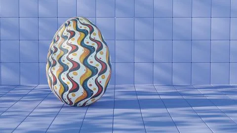 3D minimalist Easter egg design featuring a retro wave pattern, blending mode イラスト素材