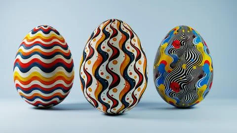 3D minimalist Easter egg design featuring a retro wave pattern, blending mode Stockillustratie