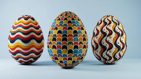 3D minimalist Easter egg design featuring a retro wave pattern, blending mode Illustrazione stock