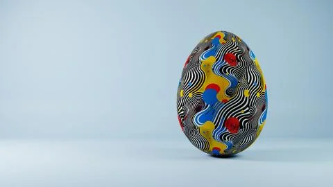 3D minimalist Easter egg design featuring a retro wave pattern, blending mode Stock Illustration