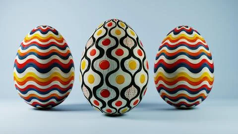3D minimalist Easter egg design featuring a retro wave pattern, blending mode Stock Illustration
