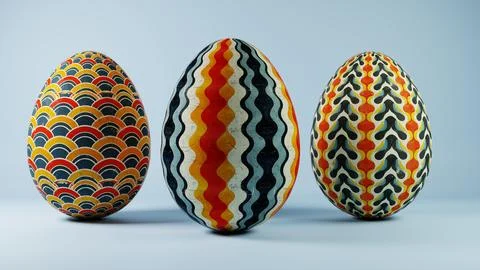 3D minimalist Easter egg design featuring a retro wave pattern, blending mode Stockillustratie