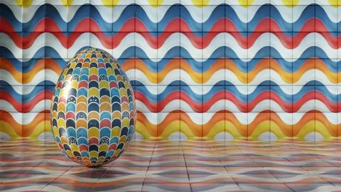 3D minimalist Easter egg design featuring a retro wave pattern, blending mode Stock Illustration