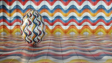 3D minimalist Easter egg design featuring a retro wave pattern, blending mode Stock Illustration