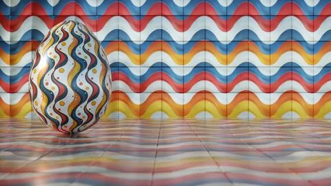 3D minimalist Easter egg design featuring a retro wave pattern, blending mode Stockillustratie