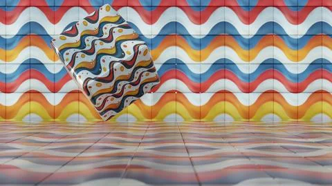 3D minimalist Easter egg design featuring a retro wave pattern, blending mode Stock Illustration