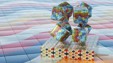 3D minimalist Easter egg design featuring a retro wave pattern, blending mode Stock Illustration