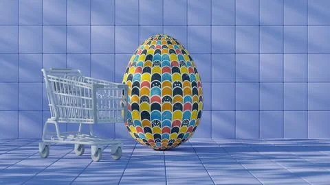 3D minimalist Easter egg design with a retro wave pattern, accompanied by a s Stock Illustration