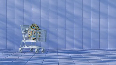 3D minimalist Easter egg design with a retro wave pattern, accompanied by a s Stock Illustration