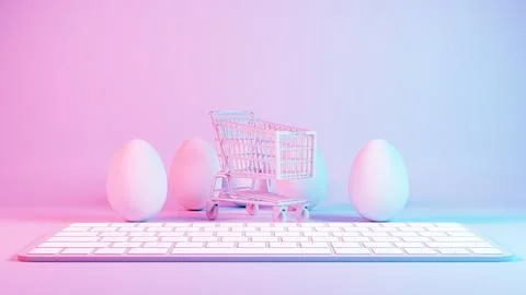3D minimalist Easter egg design with a retro wave pattern, accompanied by a s Stockillustratie