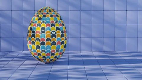 3D minimalist Easter egg design featuring a retro wave pattern, blending mode Stockillustratie