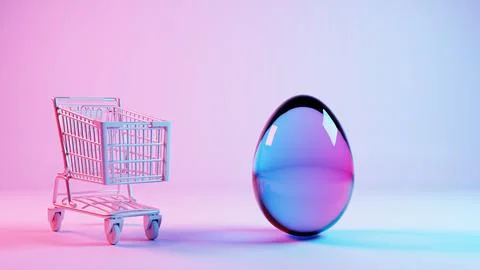 3D minimalist Easter egg design with a retro wave pattern, accompanied by a s Illustrazione stock