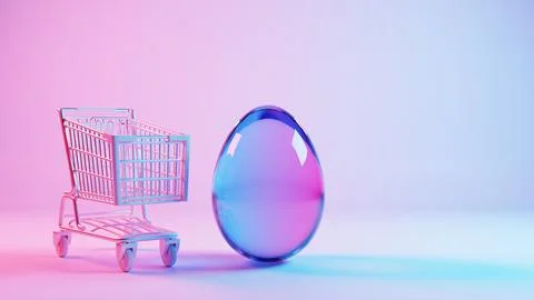 3D minimalist Easter egg design with a retro wave pattern, accompanied by a s Illustrazione stock