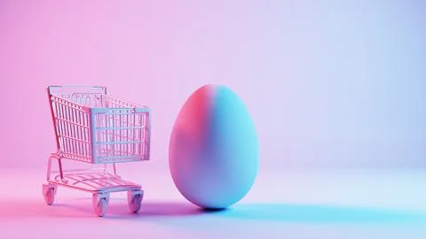 3D minimalist Easter egg design with a retro wave pattern, accompanied by a s Stock Illustration