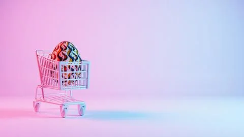 3D minimalist Easter egg design with a retro wave pattern, accompanied by a s Stock Illustration