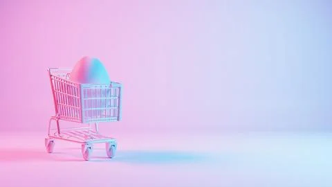 3D minimalist Easter egg design with a retro wave pattern, accompanied by a s Stockillustratie