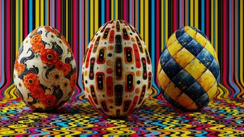 3D minimalist Easter egg design featuring a retro wave pattern, blending mode Stockillustratie
