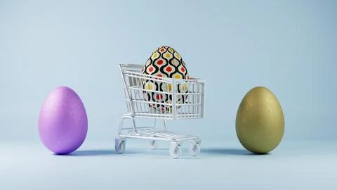 3D minimalist Easter egg design with a retro wave pattern, accompanied by a s Stock Illustration