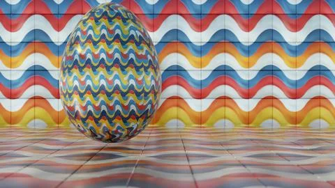 3D minimalist Easter egg design featuring a retro wave pattern, blending mode Stock Illustration