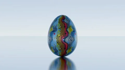 3D minimalist Easter egg design featuring a retro wave pattern, blending mode Stockillustratie