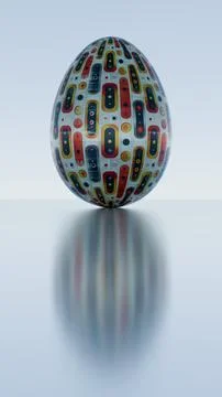 3D minimalist Easter egg design featuring a retro wave pattern, blending mode Stockillustratie