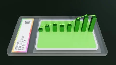 A 3d mint 10 graded card slab with an upward-trending financial chart Stock Illustration