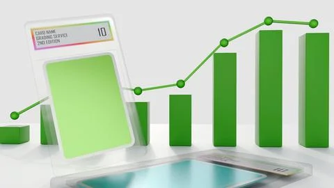 A 3d mint 10 graded card slab with an upward-trending financial chart Stock Illustration