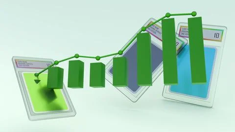 A 3d mint 10 graded card slab with an upward-trending financial chart Stock Illustration