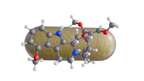 A 3d mitragynine molecular model and powdered herbal pill. 스톡 일러스트