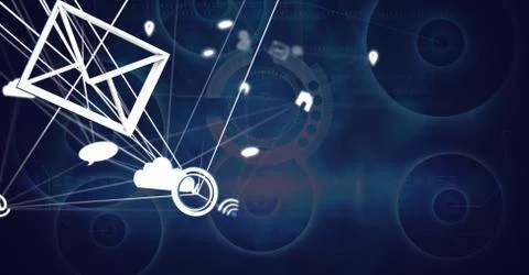 3D mixed app connected icons with blue technology background Stock Illustration