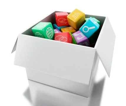 3d Mobile applications software in white box. Ilustração Stock