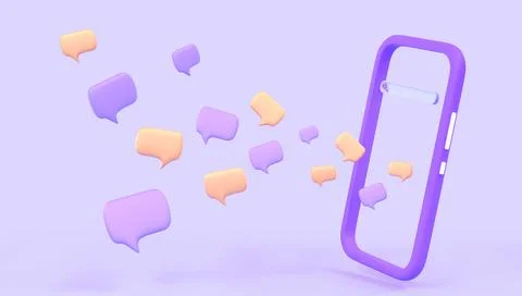 3D Mobile chat dialog. Smartphone with speech bubbles icons or sms messages on Illustrazione stock