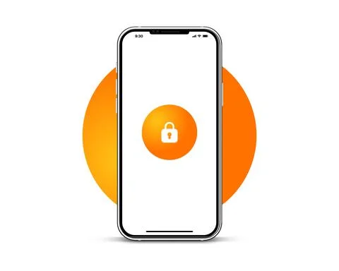 3D mobile device with key lock icon. Realistic smartphone with locked icon. Stock Illustration