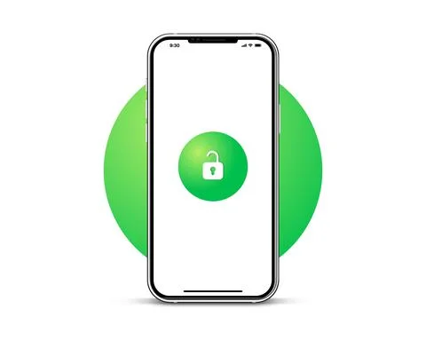 3D mobile device with unlock icon. Realistic smartphone with unlocking icon. Stock Illustration