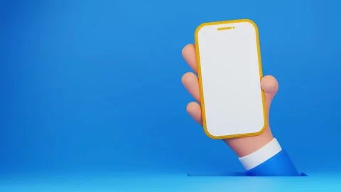 3D mobile in hand on blue background with free space. 4K 3D animation Video stock 247047120