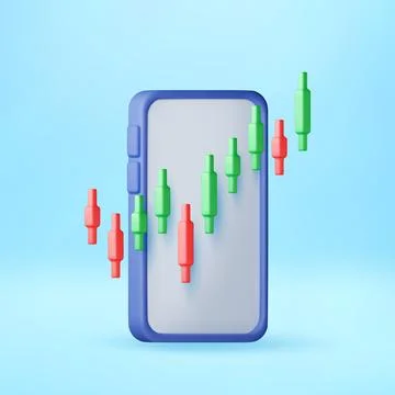 3D Mobile phone with candlestick chart on screen Stock Illustration