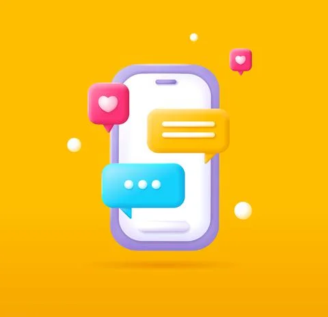 3d Mobile Phone with Different Speech Bubbles Concept Plasticine Cartoon Style 스톡 일러스트