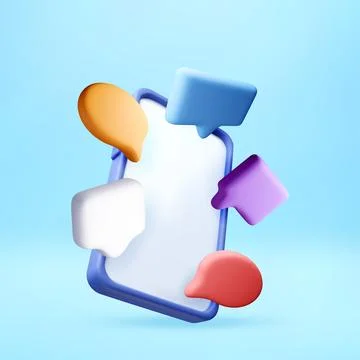 3d mobile phone with floating speech bubble Stock Illustration