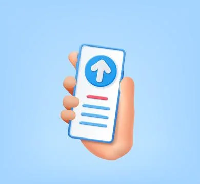 3d mobile phone in hand with upload data to cloud Stock Illustration