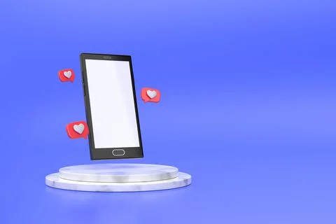 3D mobile phone with like icon. 3D redering. Stock Illustration
