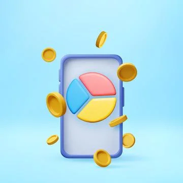3d Mobile phone with pie chart with gold coins Stock Illustration