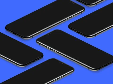 3D Mobile Phone Realistic Perspective Mockup Template Vector on Blue Background Stock-Illustration