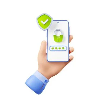 3d mobile phone with security code, padlock Illustrazione stock