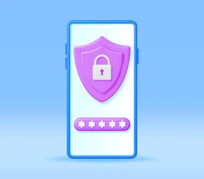 3D Mobile Phone with Shield Lock on the Screen Stock Illustration